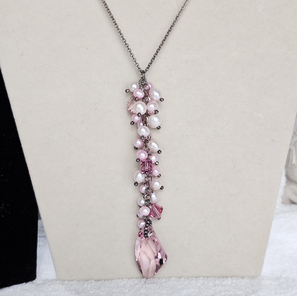 Lucas Lameth Luc Pink And White Pearl Necklace 925 Silver